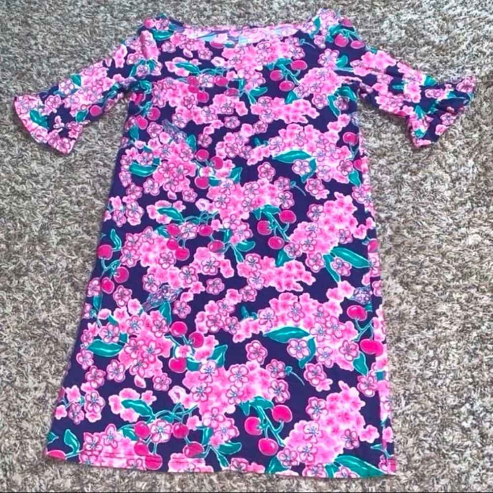 Lilly Pulitzer Mini Knit Somerset Dress Cherry Blossom Pink Blue 1/2 Sleeve - XS